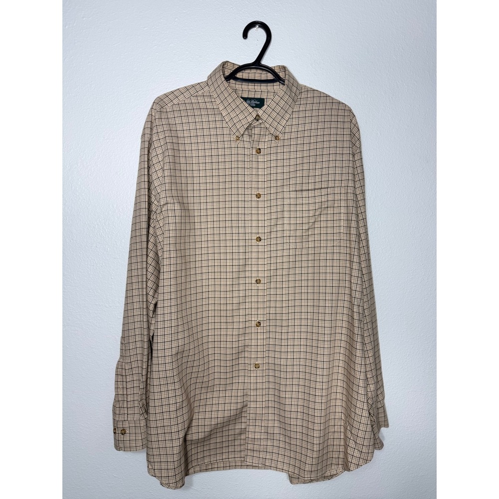 Brooks Brothers Country Club Cotton Cashmere Check Button Down Shirt Mens XL Tan
